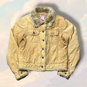 Y2K F21 tan corduroy fur trim jacket